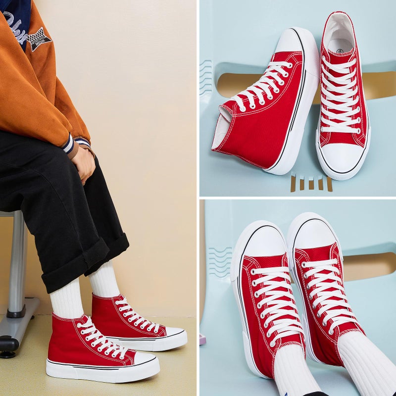 hash bubbie High Top Sneakers for Women Classic High Tops Canvas Shoes Lace up Women's Fashion Sneaker(Red,US7W/US5M) - Image 5